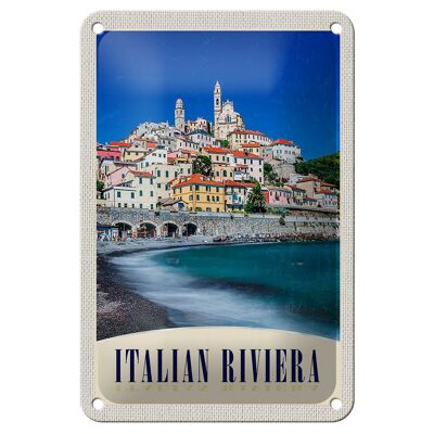 Blechschild Reise 12x18cm Italien Riviera Stadt Strand Wellen Schild