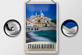 Panneau de voyage en étain, 12x18cm, italie, Riviera, ville, plage, vagues 2