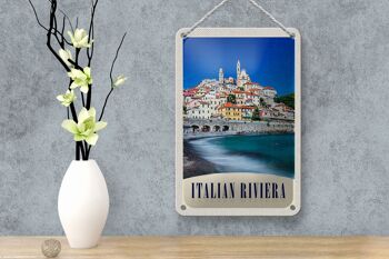 Panneau de voyage en étain, 12x18cm, italie, Riviera, ville, plage, vagues 4