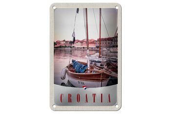 Panneau de voyage en étain, 12x18cm, bateau croatie, ville, mer, vacances 1