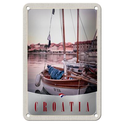 Blechschild Reise 12x18cm Kroatien Boote Stadt Meer Urlaub Schild