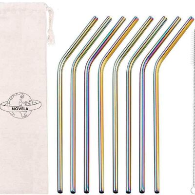 Rainbow straws in stainless steel set of 8 or 50 with free pouch - curved set of 50