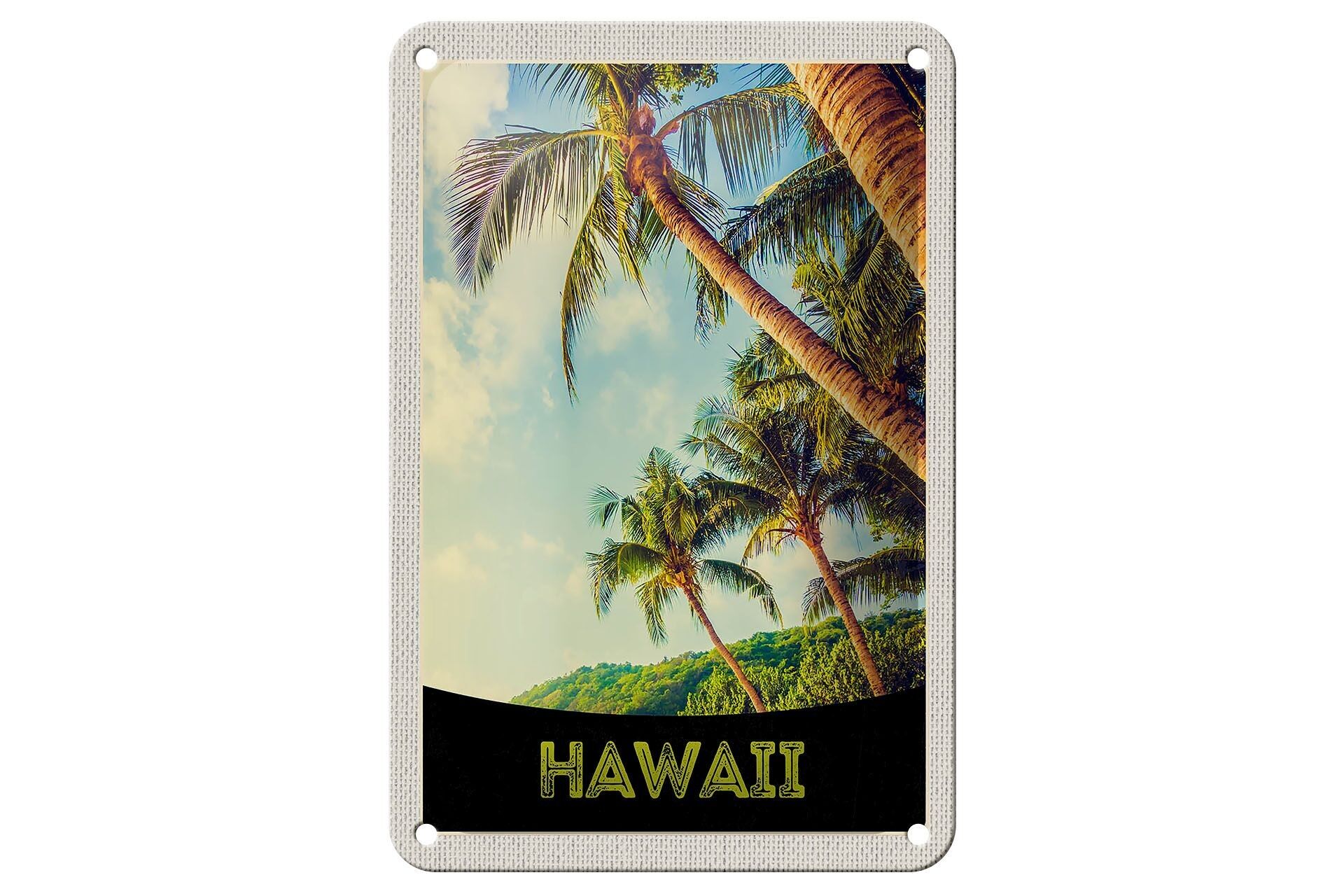 Targa in metallo da viaggio 12x18 cm Hawaii Island Beach Palme Mare Decorazione
