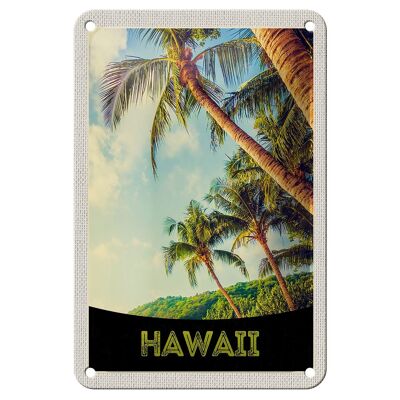 Tin sign travel 12x18cm Hawaii island beach palm trees sea decoration