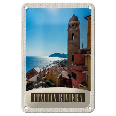 Cartel de chapa de viaje, 12x18cm, Italia, Riviera, ciudad, mar, playa