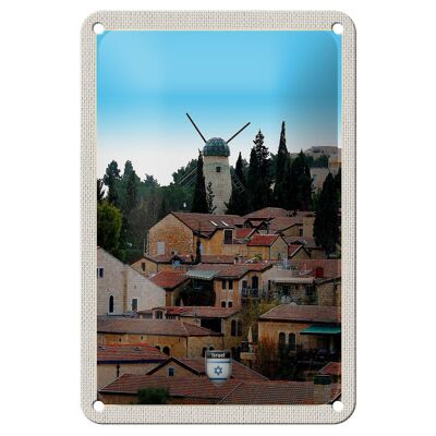 Cartel de chapa de viaje, decoración natural de molino de viento de ciudad de Israel, 12x18cm