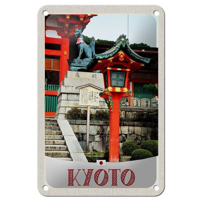 Cartel de chapa de viaje, decoración de zorro, escultura japonesa de Kioto, 12x18cm