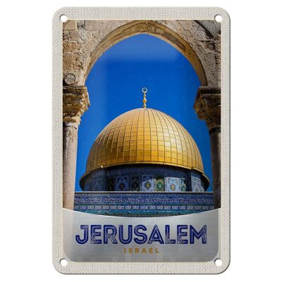 Blechschild Reise 12x18cm Jerusalem Israel Tempel gold Urlaub Schild