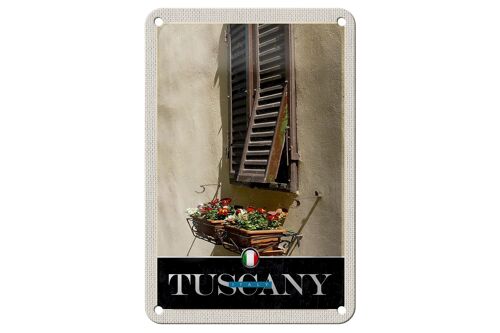 Blechschild Reise 12x18cm Toskana Italien Fenster Blumen Schild