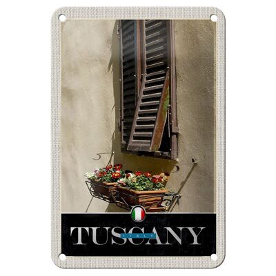 Blechschild Reise 12x18cm Toskana Italien Fenster Blumen Schild