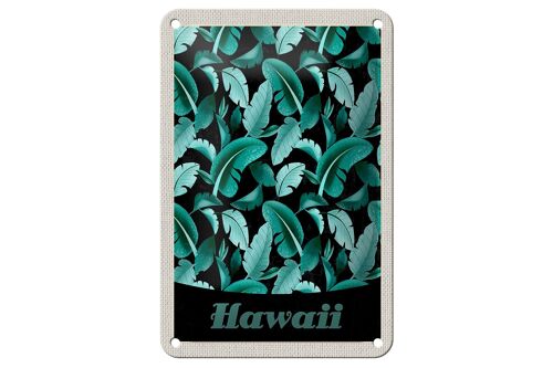 Blechschild Reise 12x18cm Hawaii Insel Strand Blätter blau Schild