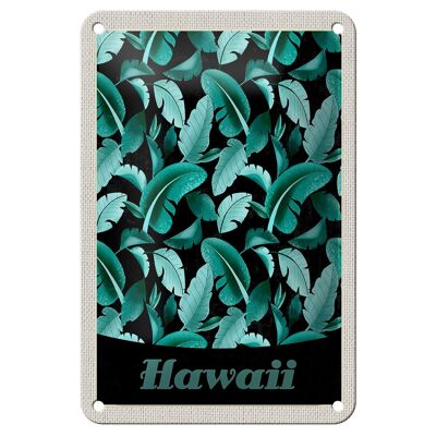 Letrero de chapa de viaje, 12x18cm, Hawaii, isla, playa, hojas, cartel azul