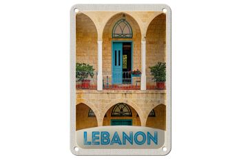 Panneau de voyage en étain 12x18cm, bâtiment du liban, porte bleue, signe de vacances 1
