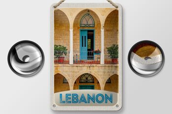 Panneau de voyage en étain 12x18cm, bâtiment du liban, porte bleue, signe de vacances 2