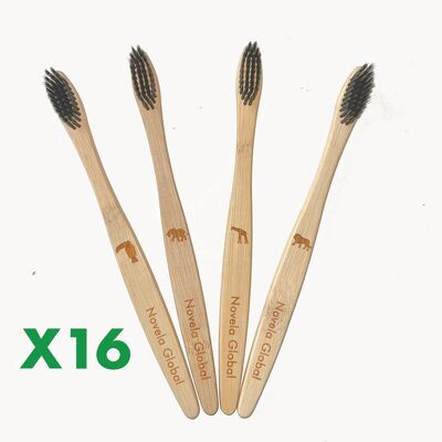 Jungle Novela Global Bamboo Toothbrush 4 Custom Animals - 16 Toothbrushes