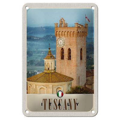 Cartel de chapa de viaje, 12x18cm, Toscana, Italia, torre de la iglesia