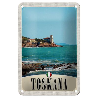 Cartel de chapa de viaje, decoración del mar de casas de Toscana, Italia, 12x18cm
