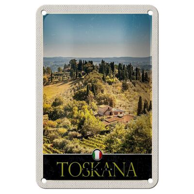 Cartel de chapa de viaje, 12x18cm, Toscana, Italia, naturaleza, campos de vino