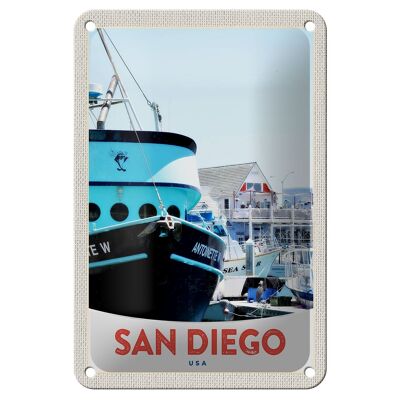 Blechschild Reise 12x18cm San Diego USA Amerika Yacht Meer Schild