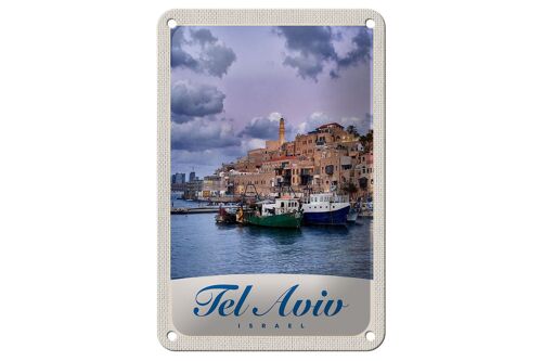 Blechschild Reise 12x18cm Tel Aviv Stadt Meer Boote Urlaub Schild