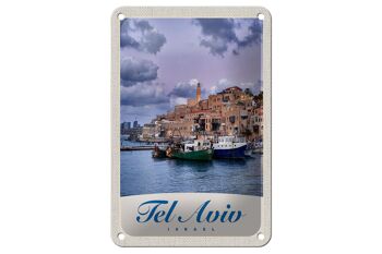 Panneau de voyage en étain, 12x18cm, ville de Tel Aviv, bateaux de mer, signe de vacances 1