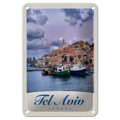 Blechschild Reise 12x18cm Tel Aviv Stadt Meer Boote Urlaub Schild