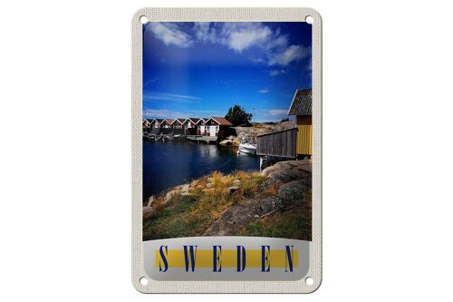 Blechschild Reise 12x18cm Schweden Meer Häuser Boote Dekoration