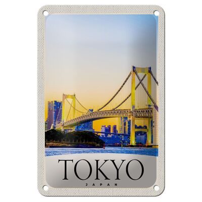 Blechschild Reise 12x18cm Tokio Asien Japan Brücke Hochhaus Schild