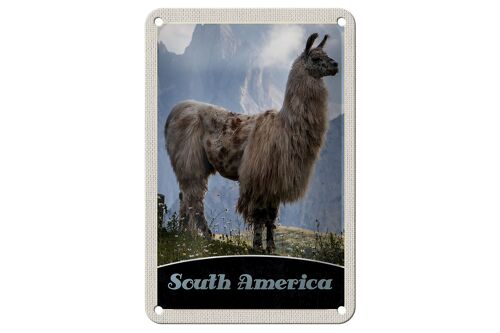 Blechschild Reise 12x18cm Süd Amerika Lama Gebirge Wiese Schild