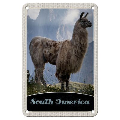 Targa in metallo da viaggio 12x18 cm Sud America Lama Mountains Meadow Sign