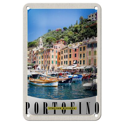 Cartel de chapa de viaje, 12x18cm, Portofino, Italia, Riviera, cartel del mar