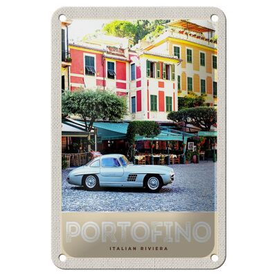 Cartel de chapa de viaje, 12x18cm, Portofino, Italia, Riviera, casco antiguo
