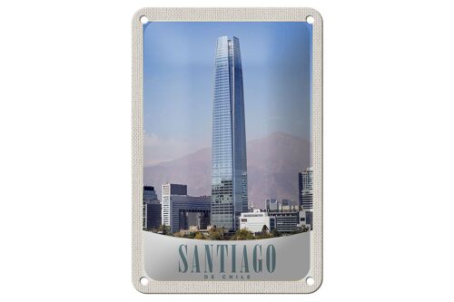 Blechschild Reise 12x18cm Santiago de Chile Amerika Hochhaus Schild