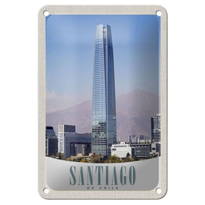 Blechschild Reise 12x18cm Santiago de Chile Amerika Hochhaus Schild