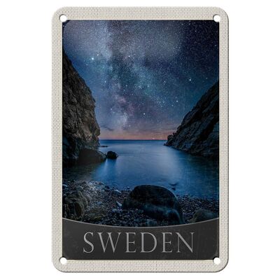 Cartel de chapa de viaje, 12x18cm, Suecia, playa, montañas, estrellas