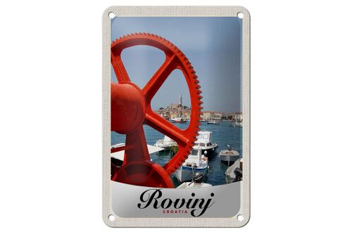 Blechschild Reise 12x18cm Rovinji Kroatien Boote rot Haus Schild