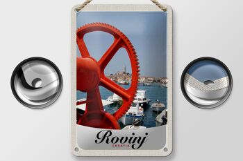 Panneau de voyage en étain, 12x18cm, Rovinji croatie, bateau, maison rouge 2