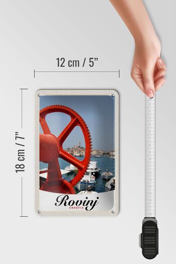 Panneau de voyage en étain, 12x18cm, Rovinji croatie, bateau, maison rouge 5