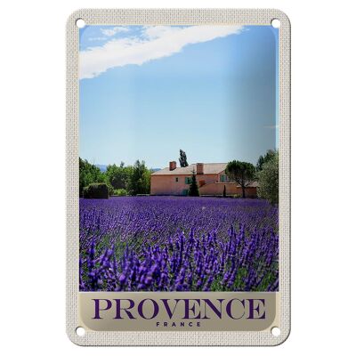 Blechschild Reise 12x18cm Provence Frankreich Natur Haus lila Schild