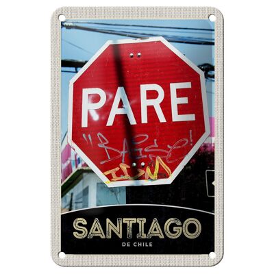 Targa in metallo da viaggio 12x18 cm Santiago del Cile America segno rosso