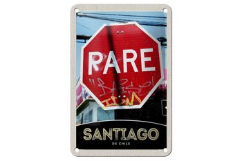 Panneau rouge de voyage en étain, 12x18cm, Santiago du Chili, Amérique 1