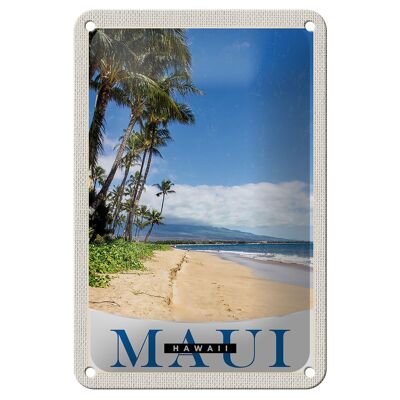 Panneau de voyage en étain 12x18cm, signe de vagues de plage de l'île Maui Hawaii