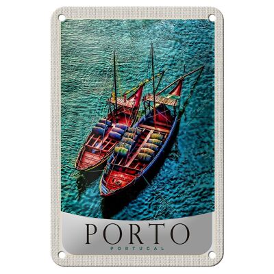 Blechschild Reise 12x18cm Porto Portugal Europa Boote Meer Schild