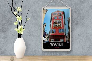 Panneau de voyage en étain, 12x18cm, Rovinj, croatie, maison, fleurs rouges 4