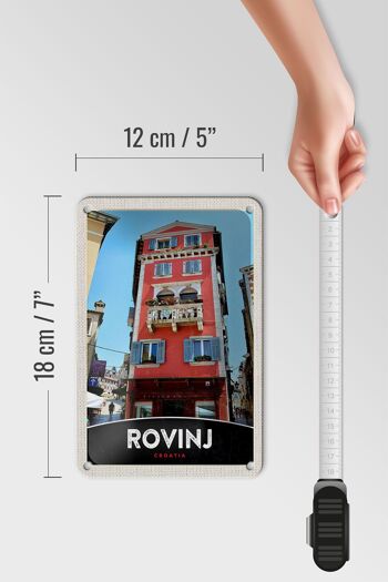 Panneau de voyage en étain, 12x18cm, Rovinj, croatie, maison, fleurs rouges 5