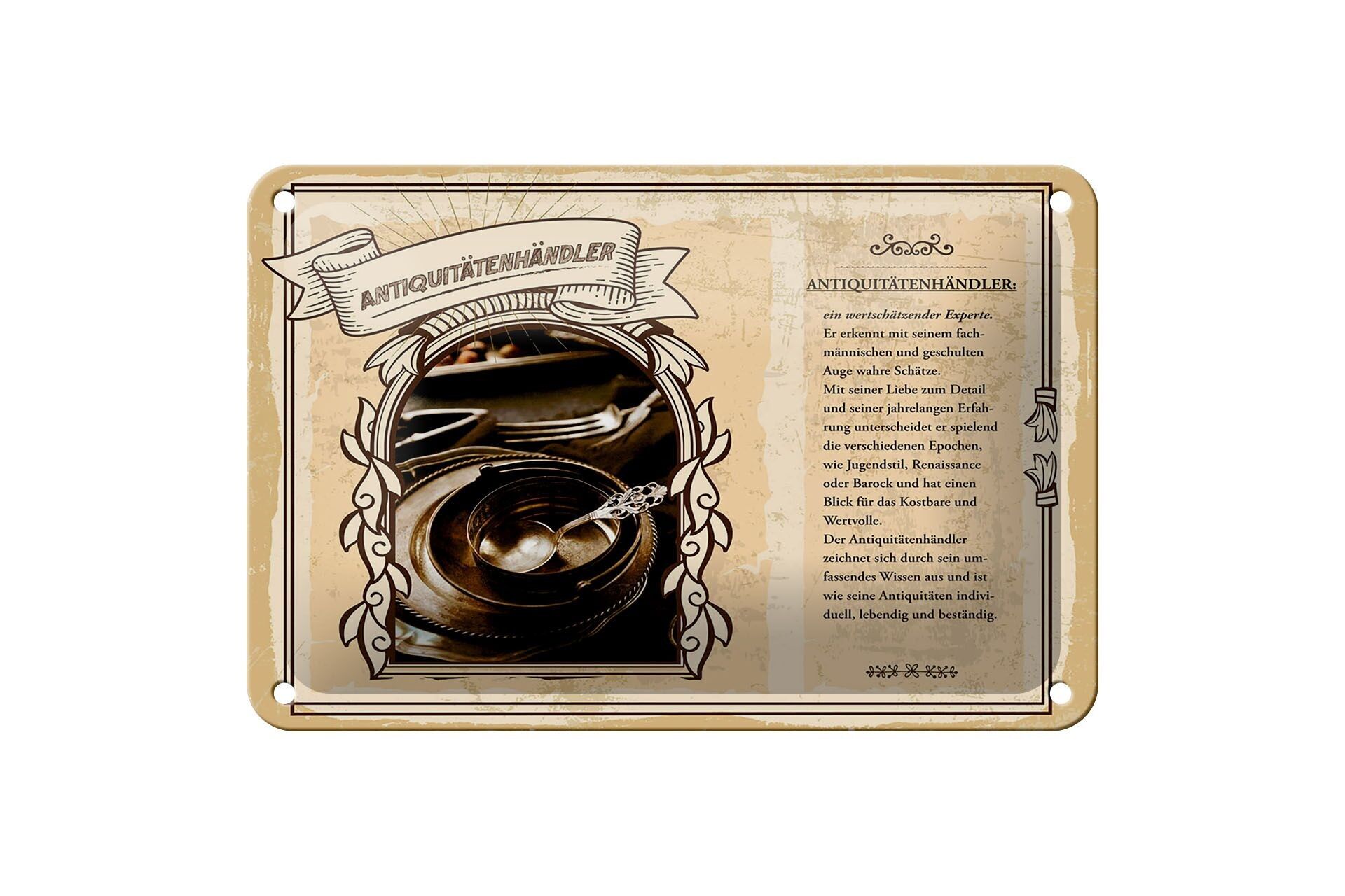 Targa in metallo professioni 18x12cm dettaglio antiquario insegna tesori