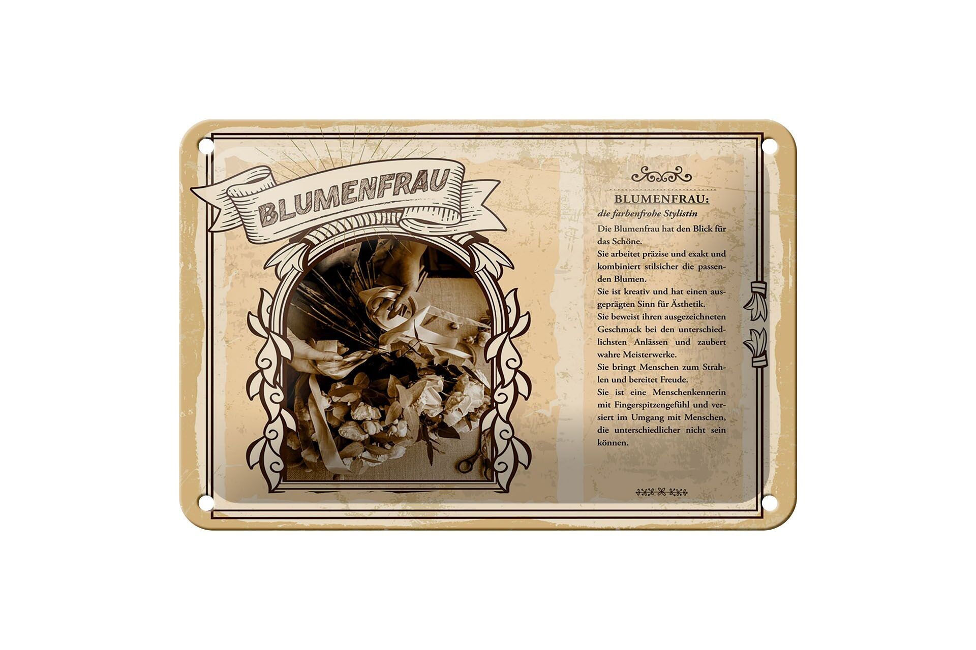 Targa in metallo professioni 18x12 cm fiore donna segno combinato preciso