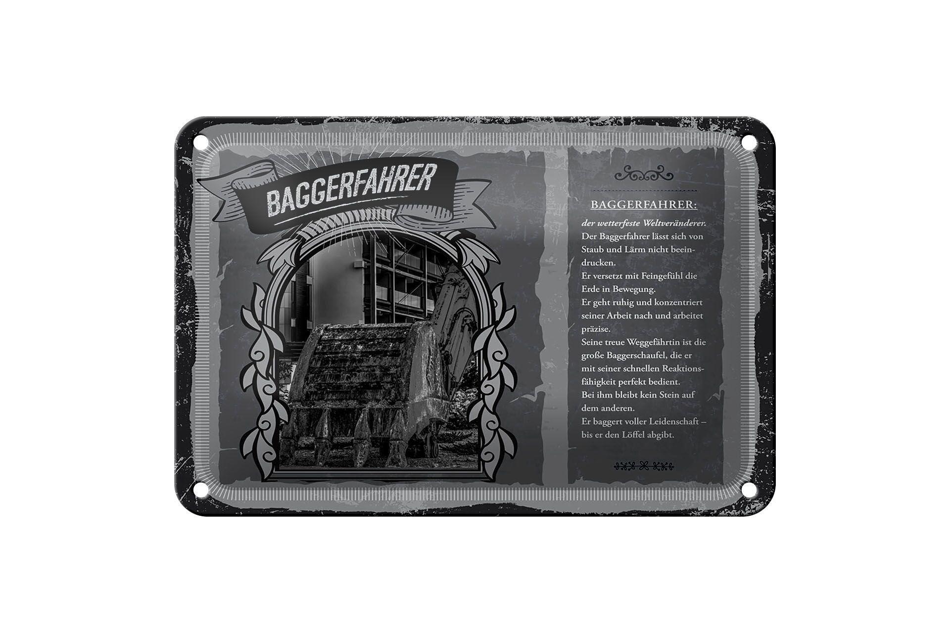 Cartel de chapa de profesiones, 18x12cm, conductor de excavadora, ruido de polvo, signo de excavación