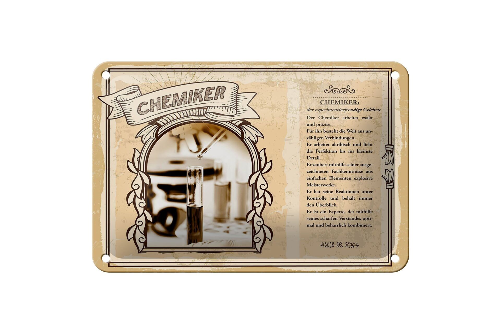 Targa in metallo professioni 18x12cm insegna studioso esperimenti chimici