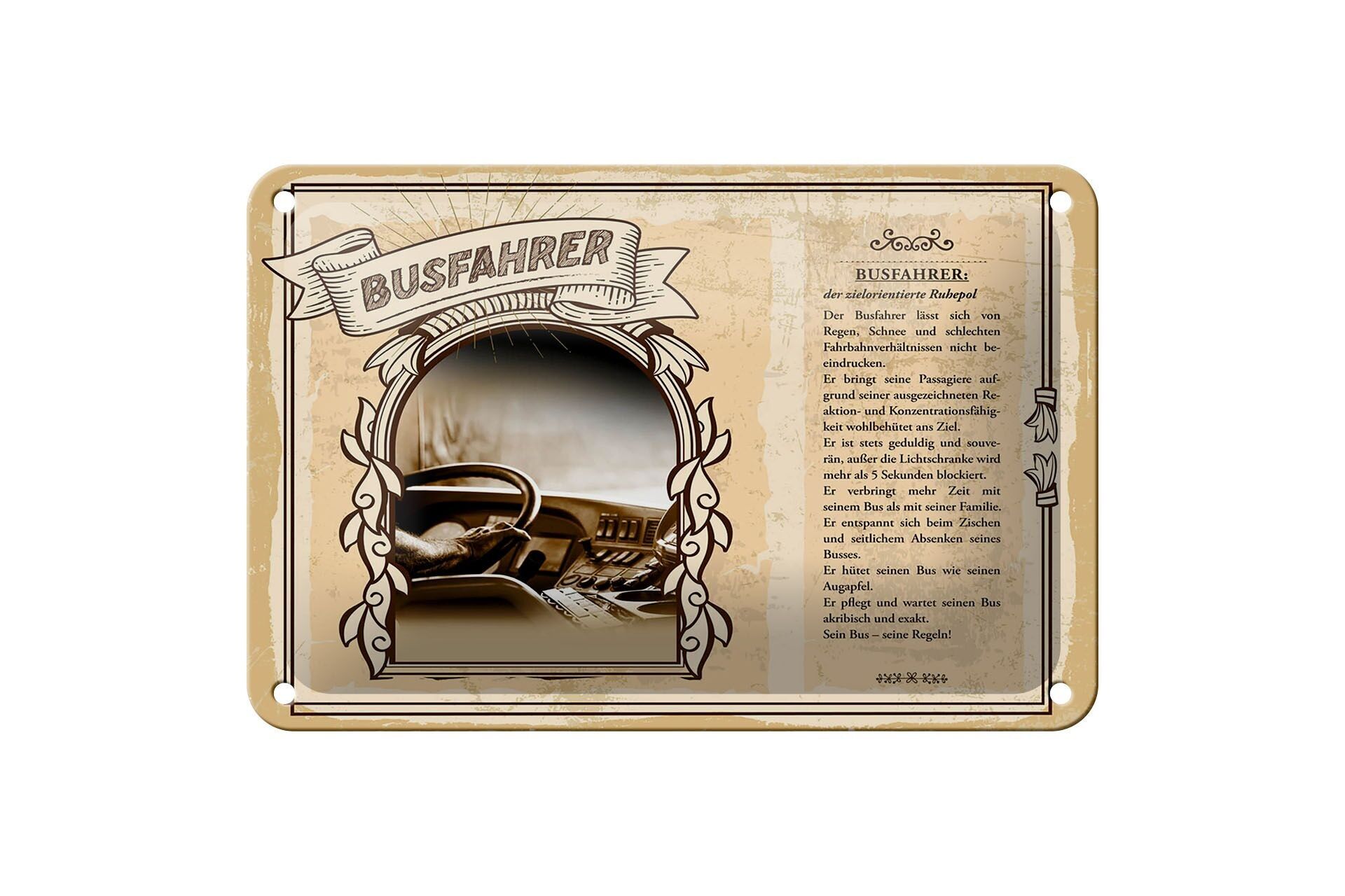 Targa in metallo professioni 18x12 cm autista di autobus orientato all'obiettivo segno del paradiso della pace